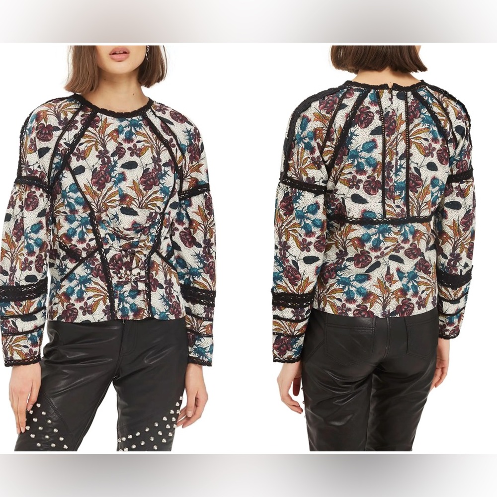 TOPSHOP Floral Cotton Long Sleeve Top Size 4 NWT
